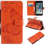 iPhone 8 Plus Wallet Case,iPhone 8 Plus Case with Card Holder,iPhone 7 Plus Leather Flip PU Phone Case Cover with Stand & Credit Card Holder Slots for Apple iPhone 7 Plus/8 Plus,Butterfly Orange