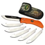Outdoor Edge RazorBlaze, RB-20, Replaceable Razor Blade Hunting Knife, Blaze Orange Handle with Mossy Oak Sheath and 6 3.5 Inch Blades