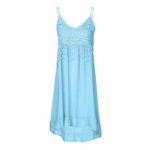 Sunhusing Women’s Solid Color Sexy Lace Patchwork Off-Shoulder Strap Long Dress Summer Tassel Cotton Sundress Blue