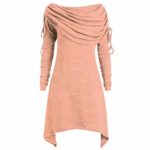 HIRIRI Plus Size Solid Color Women Pullover Long Sleeve Pleat Ruched Casual Ladies Dress Orange