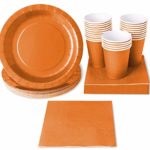 Disposable Dinnerware Set – 24-Set Paper Tableware – Dinner Party Supplies for 24 Guests, Including Paper Plates, Napkins and Cups, Neon Orange