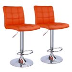 Modern Square PU Leather Adjustable Hydraulic Bar Stools with Back,Set of 2,Counter Height Swivel Stool by Leopard (Orange)