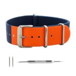 Benchmark Straps 18, 20, 22 & 24mm Ballistic Nylon NATO Watchband + Spring Bar Removal Tool (Multiple Colors) (22mm, Navy & Orange Color Block)