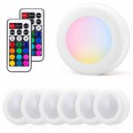 LOHAS Under Cabinet Night Lights, Remote Control Puck LED Wireless Lighting, LED RGB Color Changing, Dimmable Crystal White Light, Batteries Powered Wall Light, Party Entrance Hallway Kids LED, 6 Pack