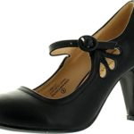 Chase & Chloe Kimmy-21 Women’s Round Toe Pierced Mid Heel Mary Jane Style Dress Pumps