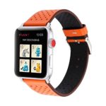 Cywulin Compatible with Apple Watch Band 38mm 40mm 42mm 44mm Genuine Leather Retro Replacement Loop Strap Bracelet for iWatch Series 4 Series 3 Series 2 Series 1 Stainless Adapter (42mm/44mm, Orange)