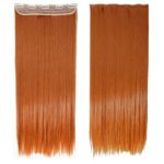 S-noilite 17″/24″/29″ Curly Wave 23″/26″/30″ Straight 3/4 Full Head One Piece Clip in Hair Extensions Synthetic Hairpieces for Girl Lady Women 72 colors (26″-Straight, Orange)