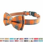 Bow Tie Dog Collar – Cute Plaid Sturdy Soft Cotton&Leather Dog Collars for Small Medium Large Dogs Breed Puppies Adjustable 18 Colors and 3 Sizes (Orange Plaid, S 10″-14″)