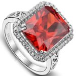 EVER FAITH Women’s 925 Sterling Silver 5 Carats Radiant Cut CZ Party Statement Ring Orange-Red