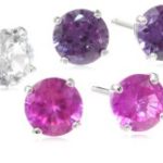 Sterling Silver 6mm Round Created Blue, Yellow, Pink, Purple, White Sapphire Stud Earrings, Set of 5