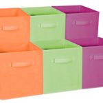 Sorbus Foldable Storage Cube Basket Bin – Great for Nursery, Playroom, Closet, Home Organization (Multi – Purple Green Orange, 6 Pack)