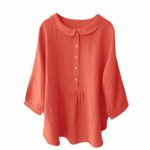 Sumen Women Cute Collar Cotton T Shirt Solid Color Three Quarter Top Blouse Orange