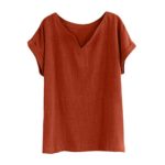 Sunhusing Women’s Solid Color Cotton Linen Loose Short-Sleeve V-Neck T-Shirt Tops Summer Comfort Joker Shirt Orange