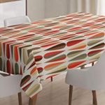 Ambesonne Retro Tablecloth, Sixties and Seventies Style Geometric Round Shaped Design with Warm Colors Print, Dining Room Kitchen Rectangular Table Cover, 60″ X 84″, Orange Cream