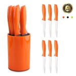 HF Hoften Steak Knife Set, 6-Piece Kitchen Knife Set with ABS Platics Block, Dinner Knives for Home, Kitchen, Party, German Stainless Steel, Orange Color Handle, 8.85 Inch (HFSK-OR)