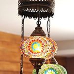 Handmade, Authentic, Mosaic Chandelier, Tiffany Style Glass, Moroccan/Ottoman Style Night Lights (Orange and Green, 3 Globes)