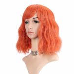Short Bob Wigs With Air Bangs Shoulder Length Women’s Short Wig Curly Wavy Synthetic Cosplay Wig Pastel Bob Wig for Girl Costume Wigs orange color