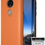 Moto E5 Plus Case, Moto E5 Supra Case with [Tempered Glass Screen Protector] Nuomaofly Shockproof Texture Magnetic Hard Back Cover Thin Armor Protective Case for Motorola Moto E5 Plus (Orange)