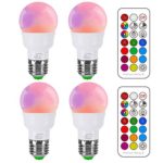 iLC RGB LED Light Bulb, Color Changing Light Bulb Dimmable 3W E26 Screw Base RGBW, Mood Light Flood Light Bulb – Dual Memory – 12 Color Choices – Timing Infrared Remote Control Included (4 Pack)