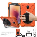 BRAECNstock Samsung Galaxy Tab A 8.0 2017 Case(SM-T380/T385) Three Layer Heavy Duty Soft Silicone Hard Bumper Case with 360 Degrees Rotatable Kickstand/Adjustable Handle and Shoulder Strap (Orange)
