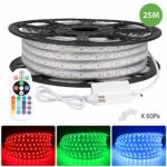 LE 82ft RGB LED Strip Lights with Remote, 120 volt, 160W 1500 SMD 5050 LEDs, Waterproof, Color Changing, ETL Listed, Indoor Outdoor LED Rope Light for Kitchen, Ceiling, Under Cabinet Lighting and More