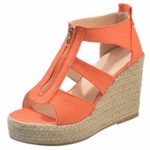 Zlolia Women’s Zipper Solid Color Wedge Sandals Open Toe Wrap Ankle Heeled Rubber Sole Platform Slippers Orange