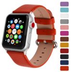 Fullmosa Classic Litchi Leather Watch Band for Series 4/3/2/1, 12 Colors iWatch Band Women Men with Silver Buckle 38mm,Orange
