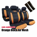 Car Seat Covers Full Set-Orange Black Color-Breathable Mesh Sports Embroidery Airbag Compatible Split Bench–Fit Most Car Truck SUV Van-Carbon Car Seat Belt Cover Shoulder Pads for Adults and Kids