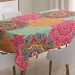 Ambesonne Home Decor Tablecloth, Antique Mandala Patterns Circles in Vintage Colors Decorative Native Ornament, Dining Room Kitchen Rectangular Table Cover, 60 X 84 Inches, Fuchsia Orange