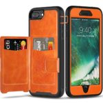 iPhone 6 7 8 Plus Case Wallet Case with Kickstand and Extreme Heavy Duty Protection.SXTech Shockproof Protective Case with PU Leather for iPhone 6 7 8 Plus 5.5 Inch.Magnetic Car Mount (Orange)