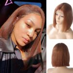 Benafee Copper Orange Lace Front Human Hair Bob Wig Silky Straight Middle Part Short Bob Wigs Glueless Pre Plucked 180 Density Swiss Lace Remy Hair Bob Wig 10 Inch
