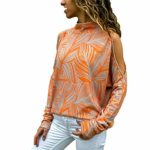HIRIRI Turtleneck Open Shoulder Ladies Shirt Sexy Tunic Tank Crop Tops Long Sleeve Striped Women Blouse Orange