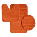 Ribbed Design Soft Pile Solid Color 3 Piece Bathroom Rug Set, Bath Mat, Contour Rug, Universal Lid Cover, Louise (Orange)