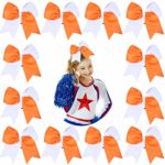 DEEKA 12PCS 8″ Two Toned Large Cheer Hair Bows Ponytail Holder Handmade for Teen Girls Softball Cheerleader Sports-Orange/White