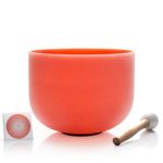 TOPFUND Crystal Singing Bowl D Note Perfect Pitch Sacral Chakra Orange Color 10 inch (O-Ring and Rubber Mallet Included) …