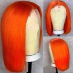 #Orange Human Hair Short Bob Lace Front Wigs 130% Density For Black Women Blunt Cut Straight Full Lace Wig with Baby Hair Bleached Knots (10, Orange color, lace front wig)