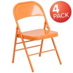 Flash Furniture 4 Pk. HERCULES COLORBURST Series Orange Marmalade Triple Braced & Double Hinged Metal Folding Chair