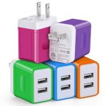 USB Wall Charger, Power Adapter Plug, Eversame 5V/3.1A USB Travel Wall Charger Compatible for iPhone Xs/Xs/8/7/6s/Plus, iPad Pro/Air 2/mini 3/mini 4 and More(5-Pack, Hot Pink Purple Blue Green Orange)