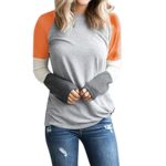 Womens Blouses Patchwork Long Sleeve Pullover Tops Ladies Contrast Color Casual Holiday Sweatshirt Blouse Orange