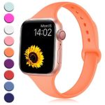 R-fun Slim Bands Compatible with Apple Watch Band 40mm Series 4 38mm Series 3/2/1, Soft Silicone Sport Strap Wristband for Women Men Kids with iWatch, Papaya Orange