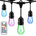Mpow RGB Outdoor String Lights, Color and Brightness Adjustable, 49Ft String Lights with 24 Sockets, Waterproof Commercial Grade Heavy Duty String Light for Patio Porch Garden Café