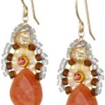 Miguel Ases Orange Jade and Created Quartz Drop Earrings, 1.4″