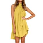 Sunhusing Womens Halter Neck Dress Boho Style Solid Color Sleeveless Office Swing Beach Party Sundress Yellow