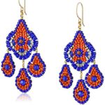 Miguel Ases Blue Hydro-Quartz and Orange Miyuki Bead Small Chandelier Earrings