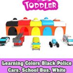 Learning Colors Black Police Cars, School Bus, White Ambulance with Parking Cars