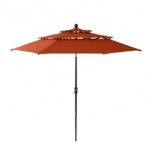 PHI VILLA 10ft 3 Tier Auto-tilt Patio Umbrella Outdoor Double Vented Umbrella, Orange Red