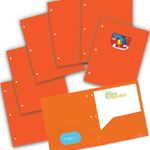 NEW GENERATION – Heavy Duty Plastic 2 Pocket Folder, 3 Hole Punched 6 Pack Orange Color Poly Folders for Letter Size Papers,Includes Built-in Business Card Slot,for School, Home, Work and Storage