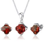 Created Padparadscha Sapphire Pendant Earrings Necklace Sterling Silver Rhodium Nickel Finish Lily Cut