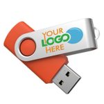 Custom Swivel Spin USB Flash Drive Personalized Color and Logo – Orange Body/Silver Swivel – 2GB [Pack of 50]