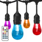 SUNTHIN Outdoor String Lights Color Changing, 42ft Patio Lights, 15 Sockets, 0.3 Watt S14 Edison Acrylic Shatterproof Bulbs, Commercial Grade, LED Café String Lights with Wireless Remote Control